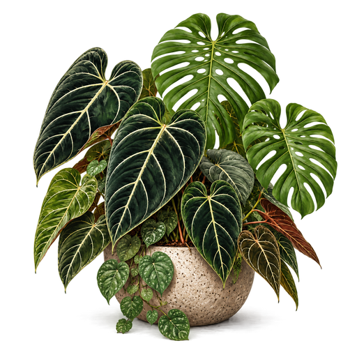 Rare aroid foliage in a speckled pot